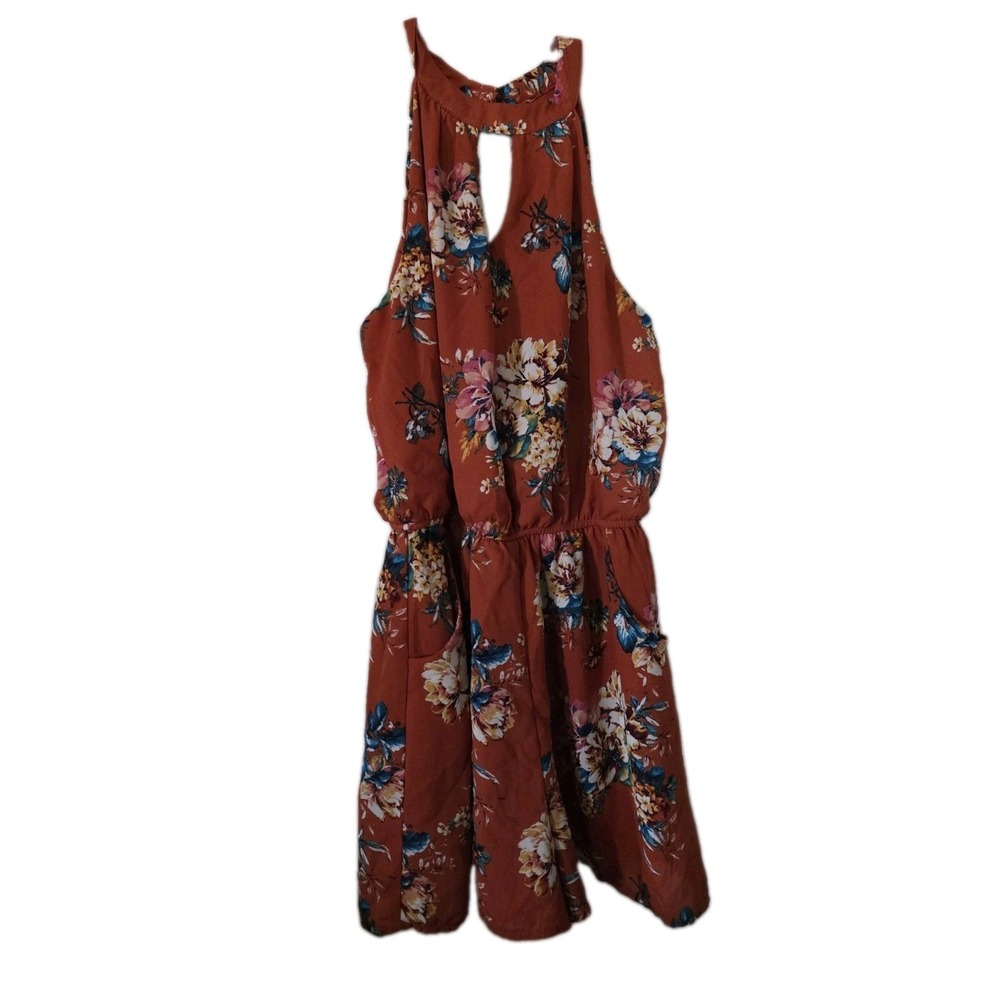 As U Wish Juniors Party Halter Floral Dress Skort Small Orange